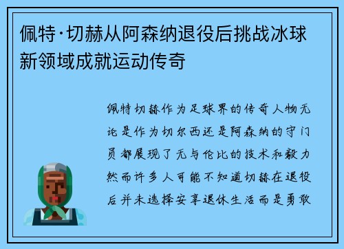 佩特·切赫从阿森纳退役后挑战冰球新领域成就运动传奇